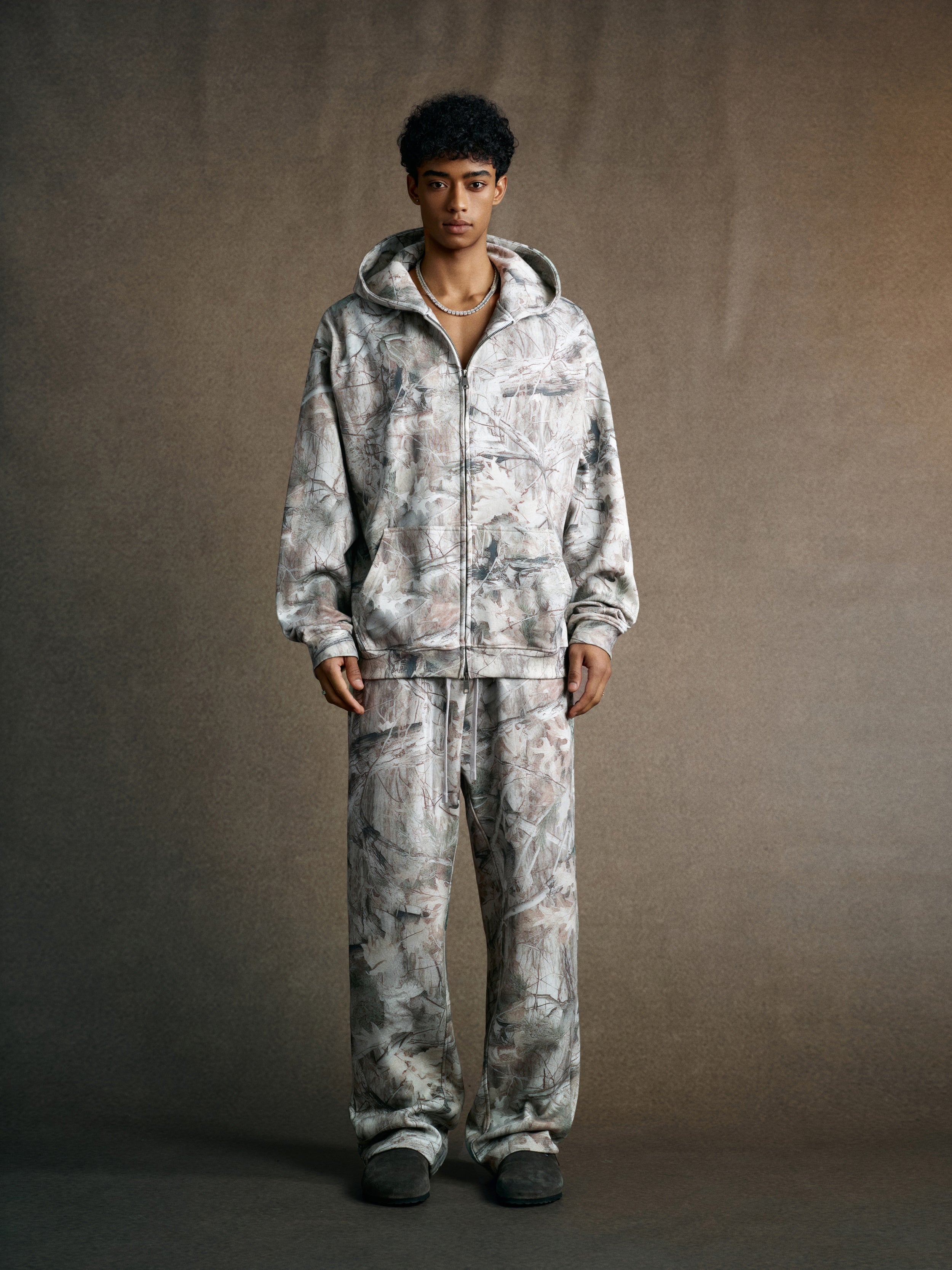 340GSM Unisex Heat Transfer Desert Camouflage Zip-Up Hoodie 	Branch Camouflage