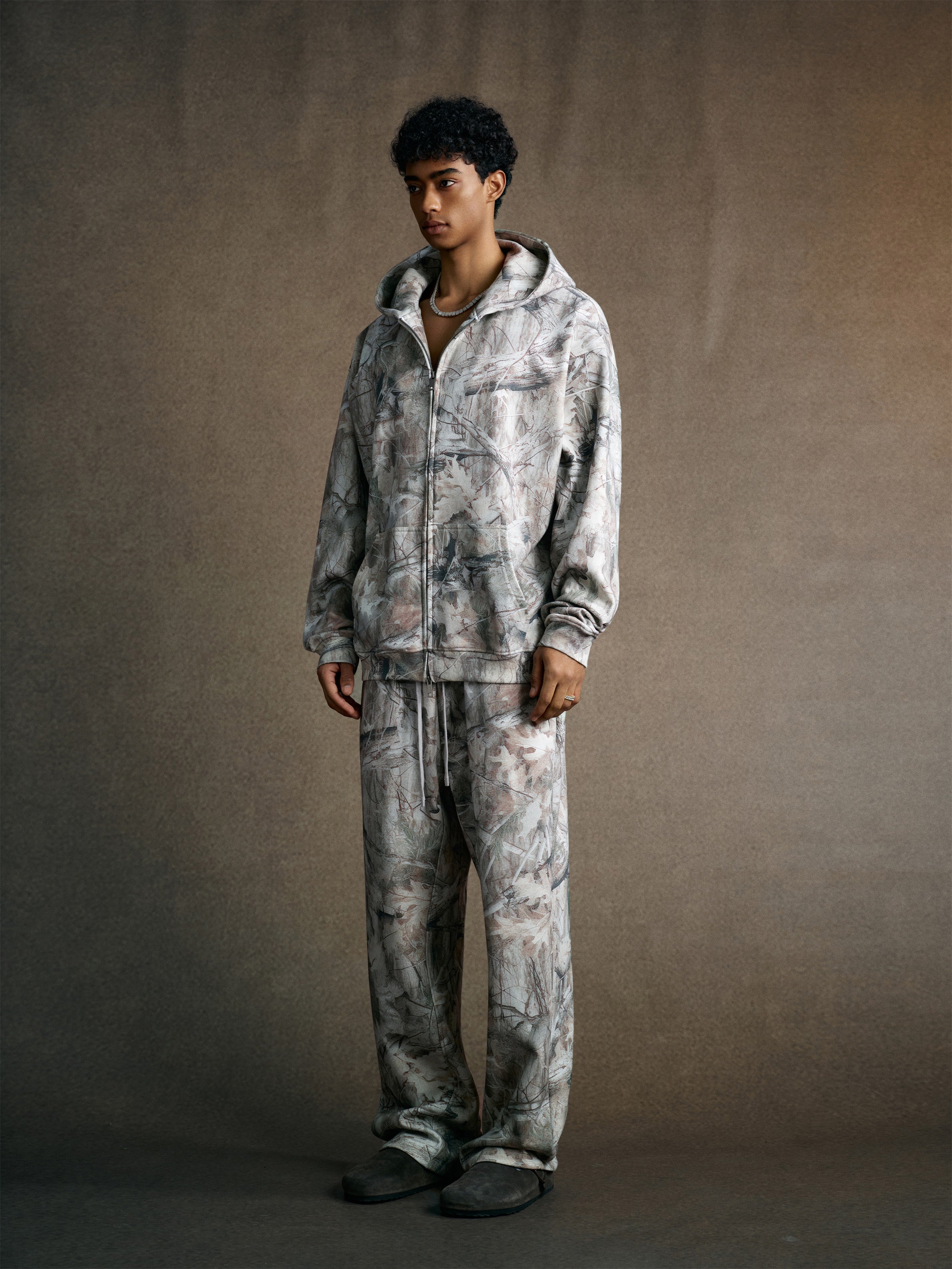 340GSM Unisex Heat Transfer Desert Camouflage Zip-Up Hoodie 	Branch Camouflage