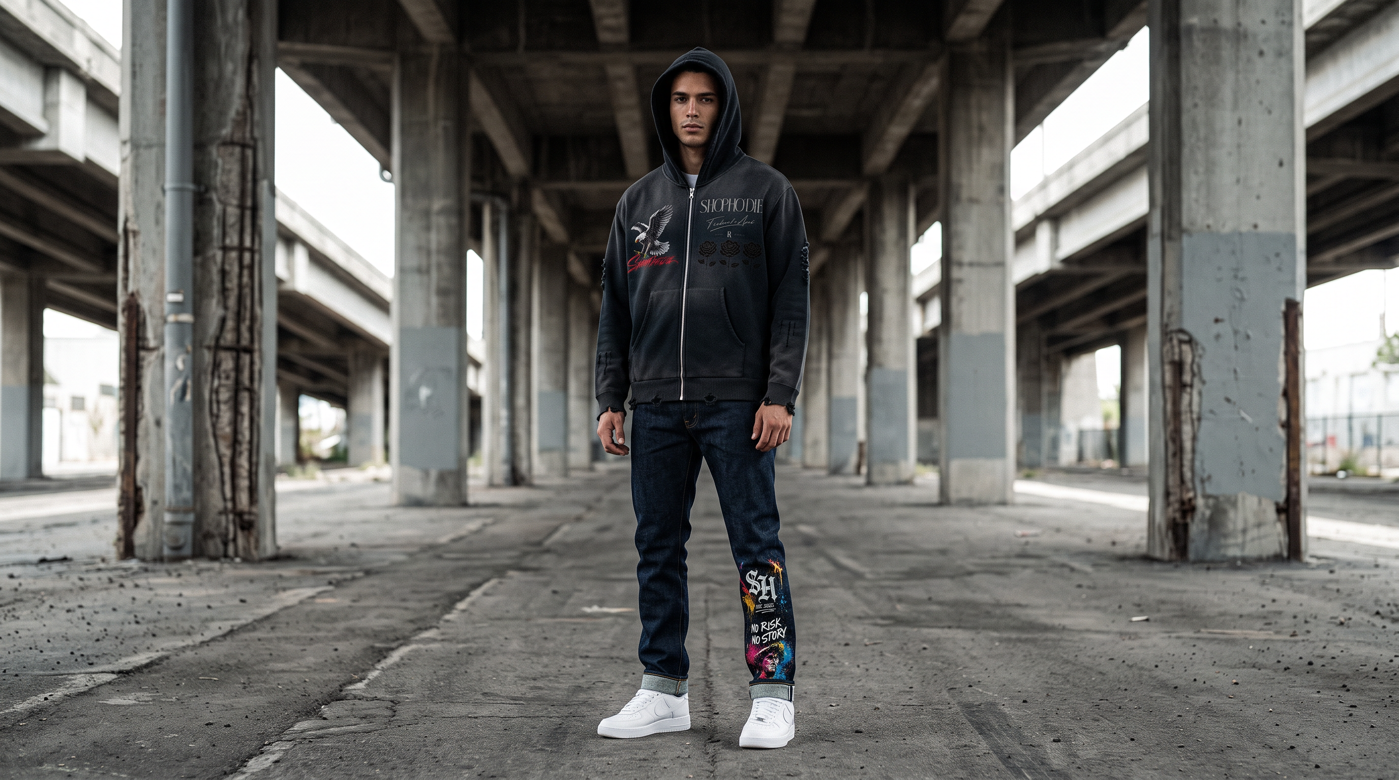 SHOPHOODIE Monolith Distressed Zip HOODIE- HEAVYWEIGHT PURE COTTON 760 GSM