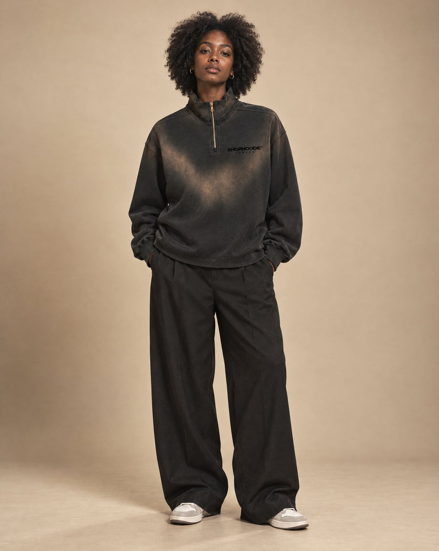 SHOPHOODIE® LONDON ELITE Sun Fade Raw Edge Quarter-Zip Sweatshirt — 465 GSM