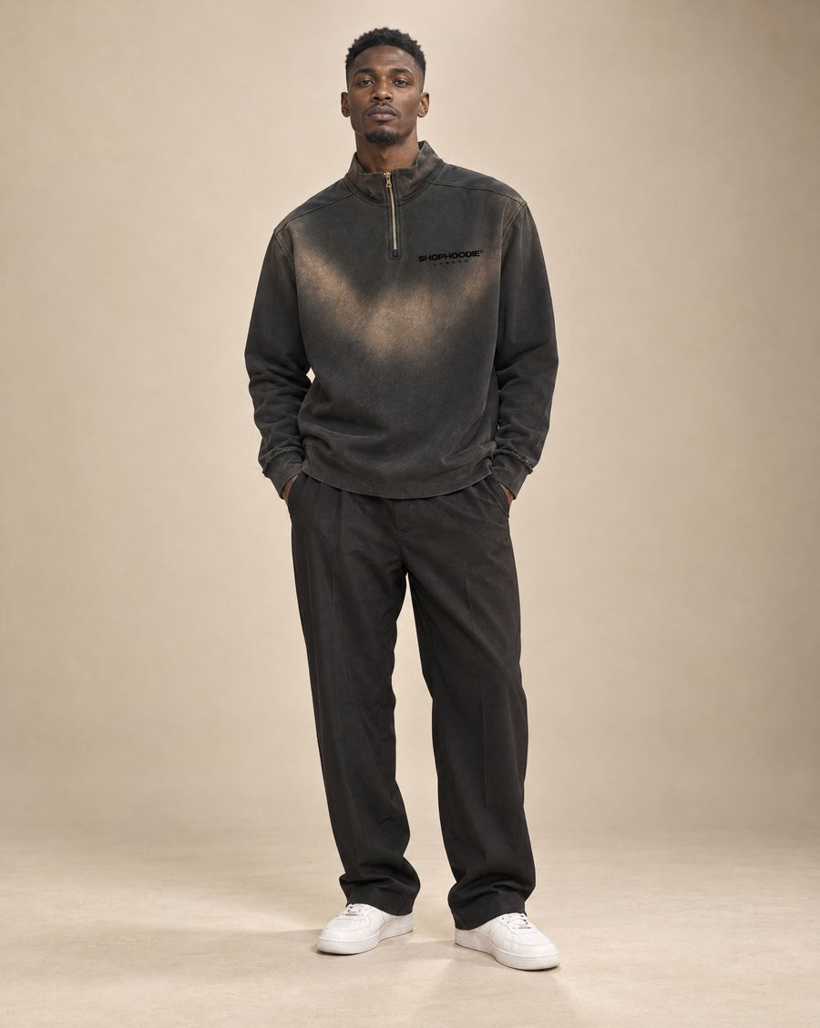 SHOPHOODIE® LONDON ELITE Sun Fade Raw Edge Quarter-Zip Sweatshirt — 465 GSM