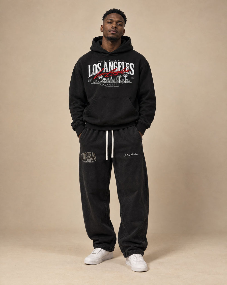 SHOPHOODIE® AVANT Los Angeles Hoodie Dark Tones & AVANT USA Barrel Sweatpants Complete Set