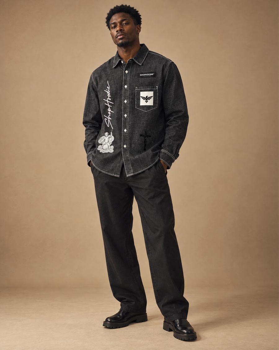 SHOPHOODIE® LONDON Unisex Vintage Wash Denim Shirt — 320 GSM