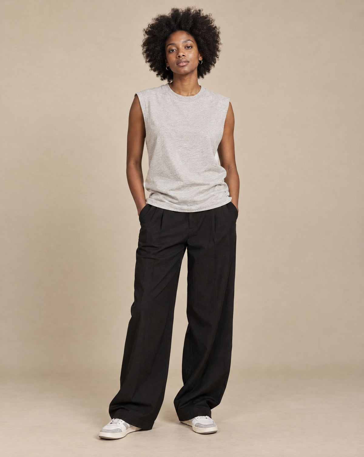 Amara wearing SHOPHOODIE® BLANK Raw Edge Cotton Tank Top — 230 GSM