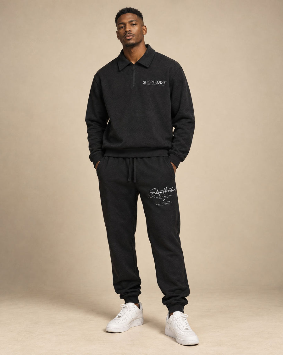 SHOPHOODIE® Boxy Quarter-Zip Sweatshirt & Signature Jogger Sweatpants Complete Set