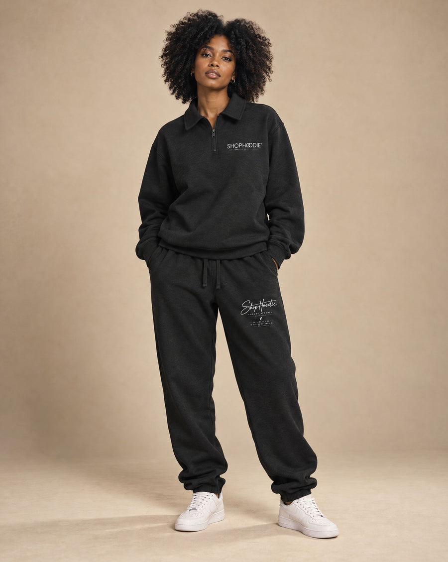 SHOPHOODIE® Boxy Quarter-Zip Sweatshirt & Signature Jogger Sweatpants Complete Set