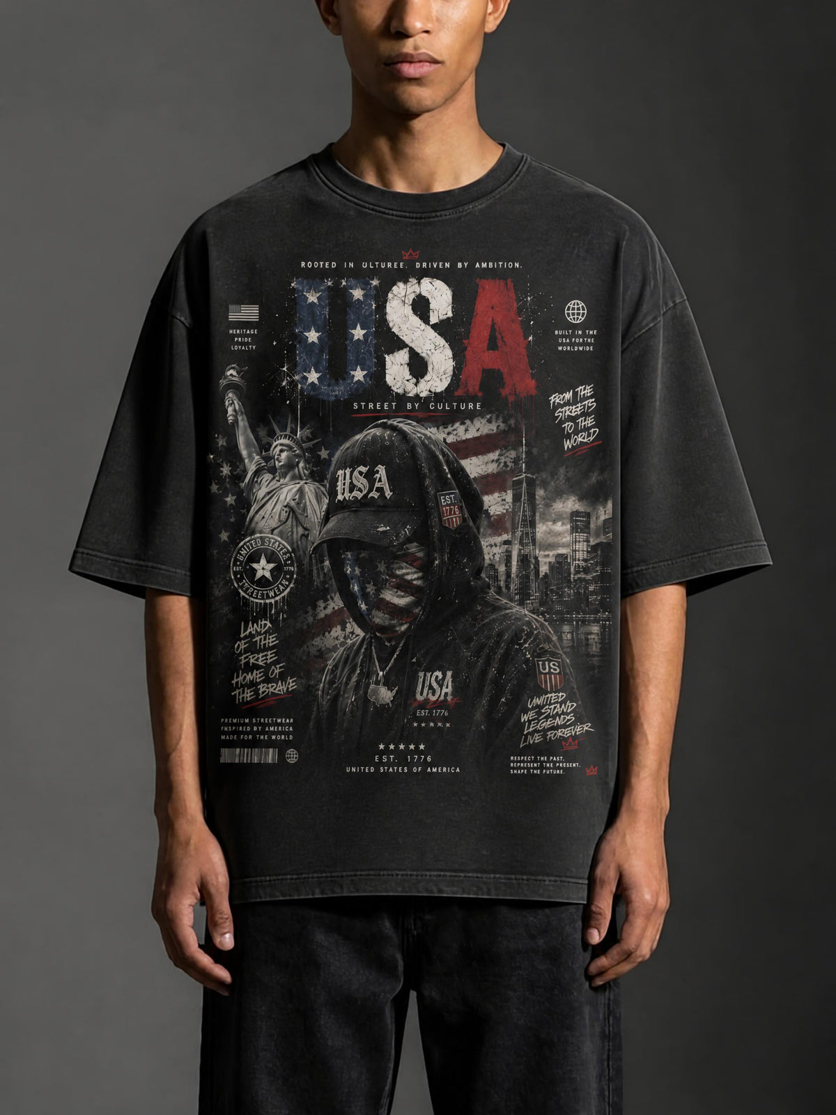 SHOPHOODIE USA DREAMER-Snow Washed Oversized Cotton T-Shirt