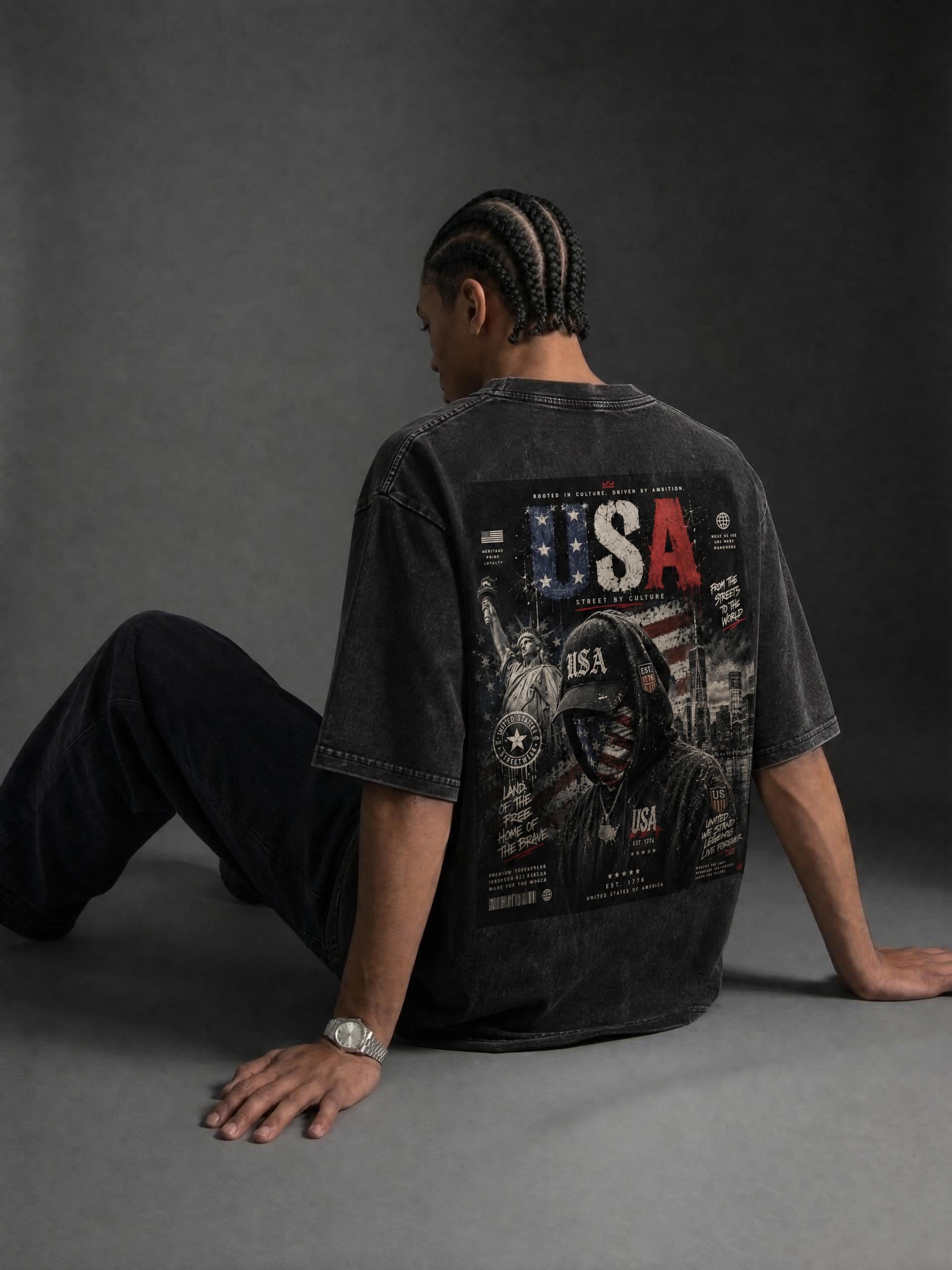 SHOPHOODIE USA DREAMER-Snow Washed Oversized Cotton T-Shirt