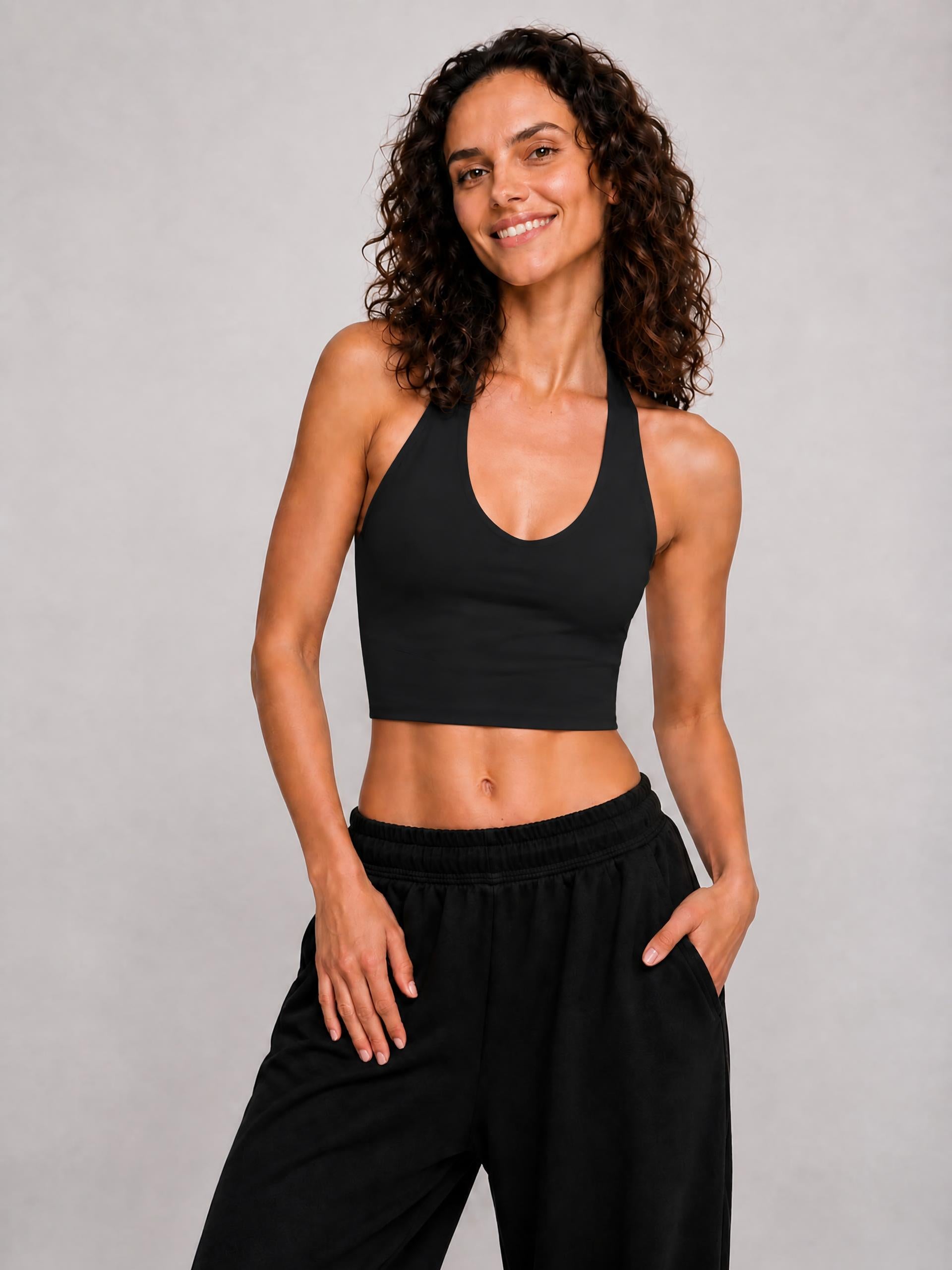SHOPHOODIE Women's Halter Yoga Sports Bra