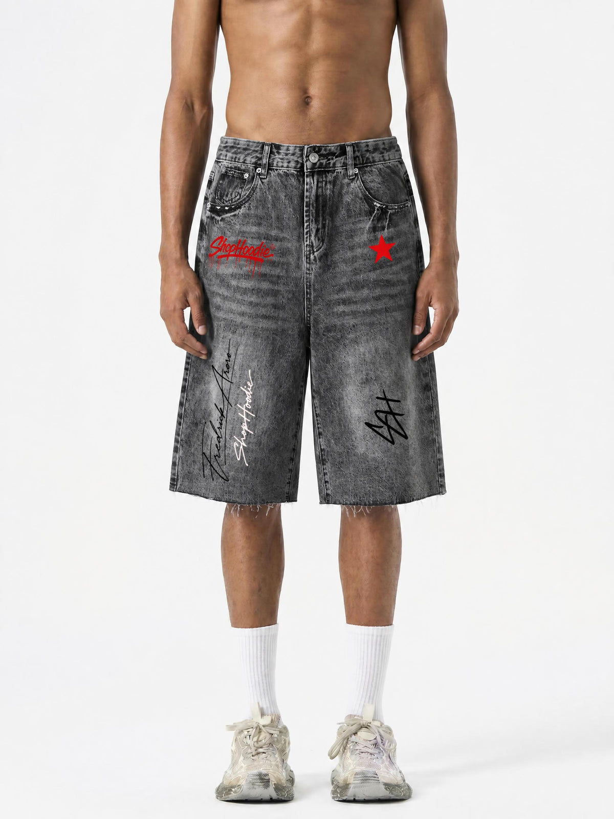 SHOPHOODIE® AVANT Founder's Signature SH Vintage Wash Sunfade Wide-Leg Denim Shorts - product image 7