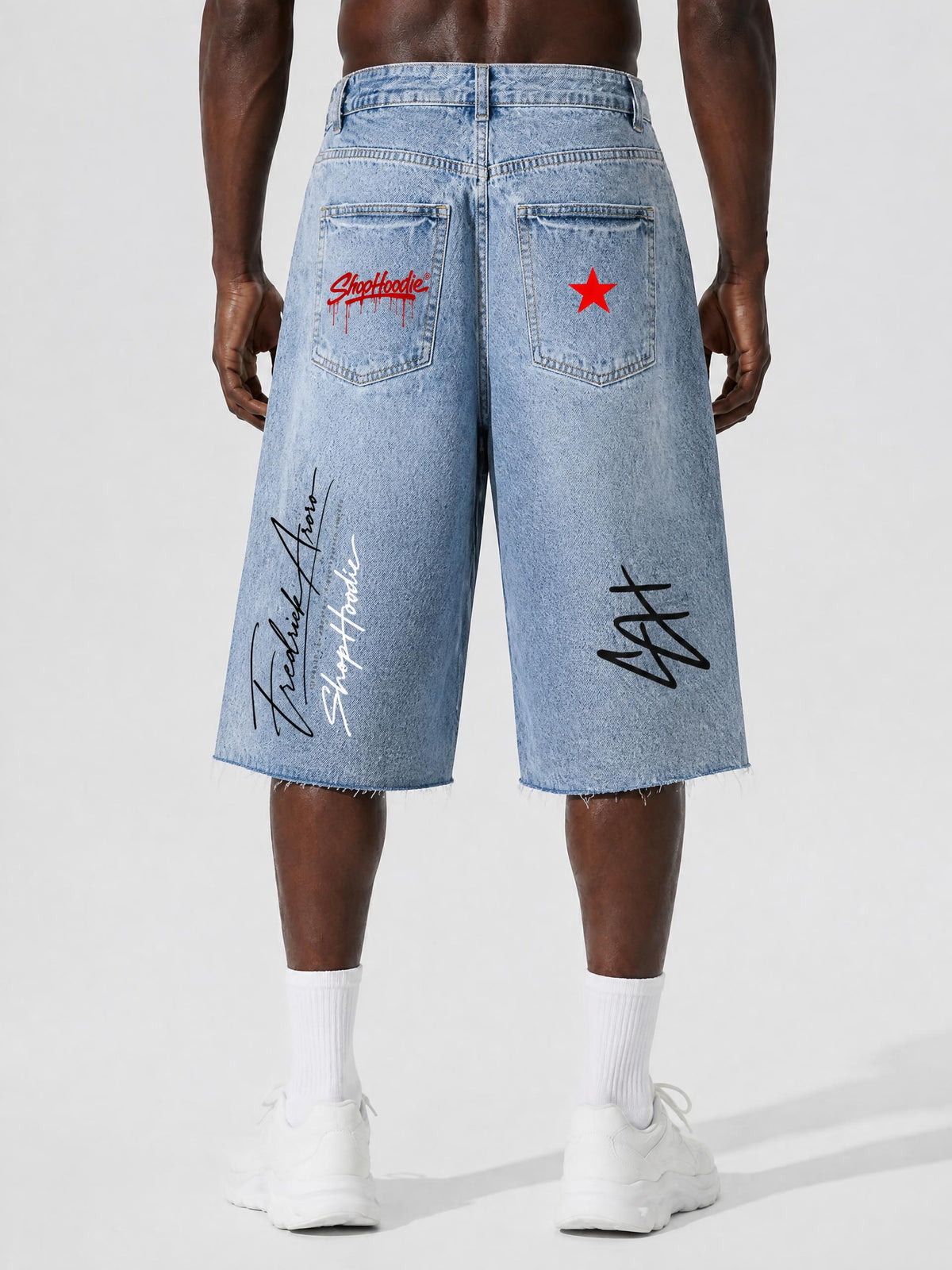 SHOPHOODIE® AVANT Founder's Signature SH Vintage Wash Sunfade Wide-Leg Denim Shorts - product image 10