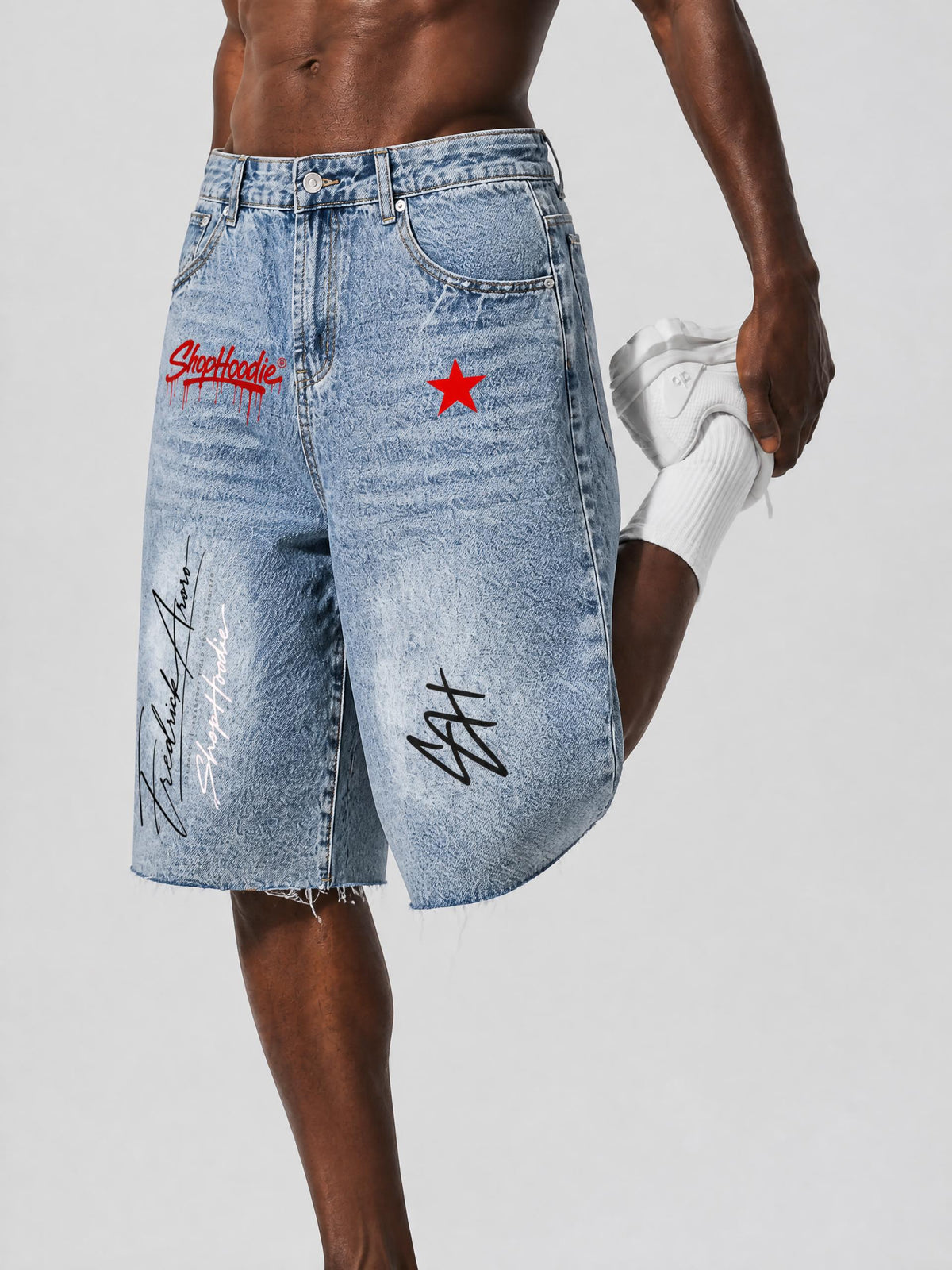 SHOPHOODIE® AVANT Founder's Signature SH Vintage Wash Sunfade Wide-Leg Denim Shorts - product image 8