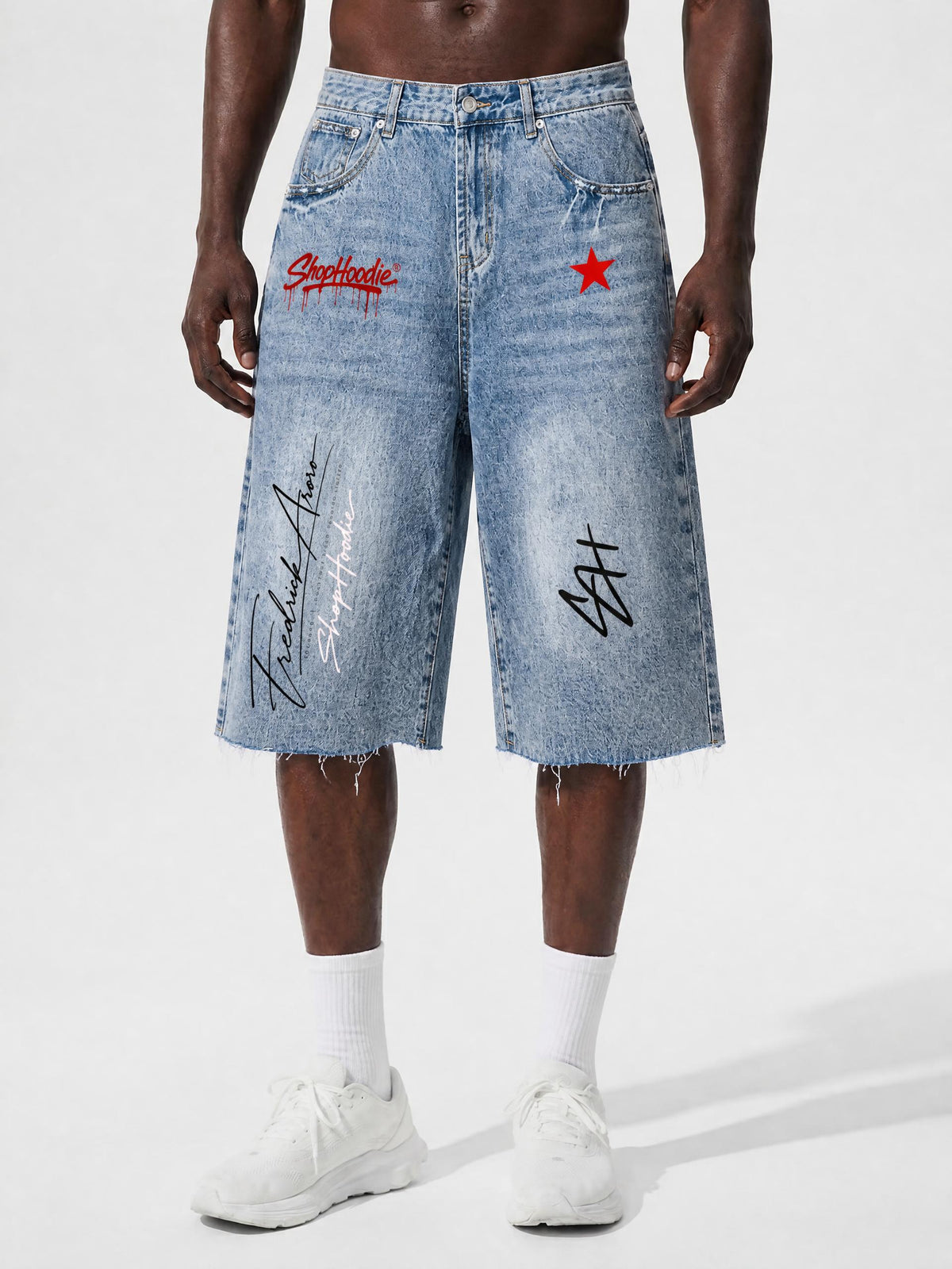 SHOPHOODIE® AVANT Founder's Signature SH Vintage Wash Sunfade Wide-Leg Denim Shorts - product image 9