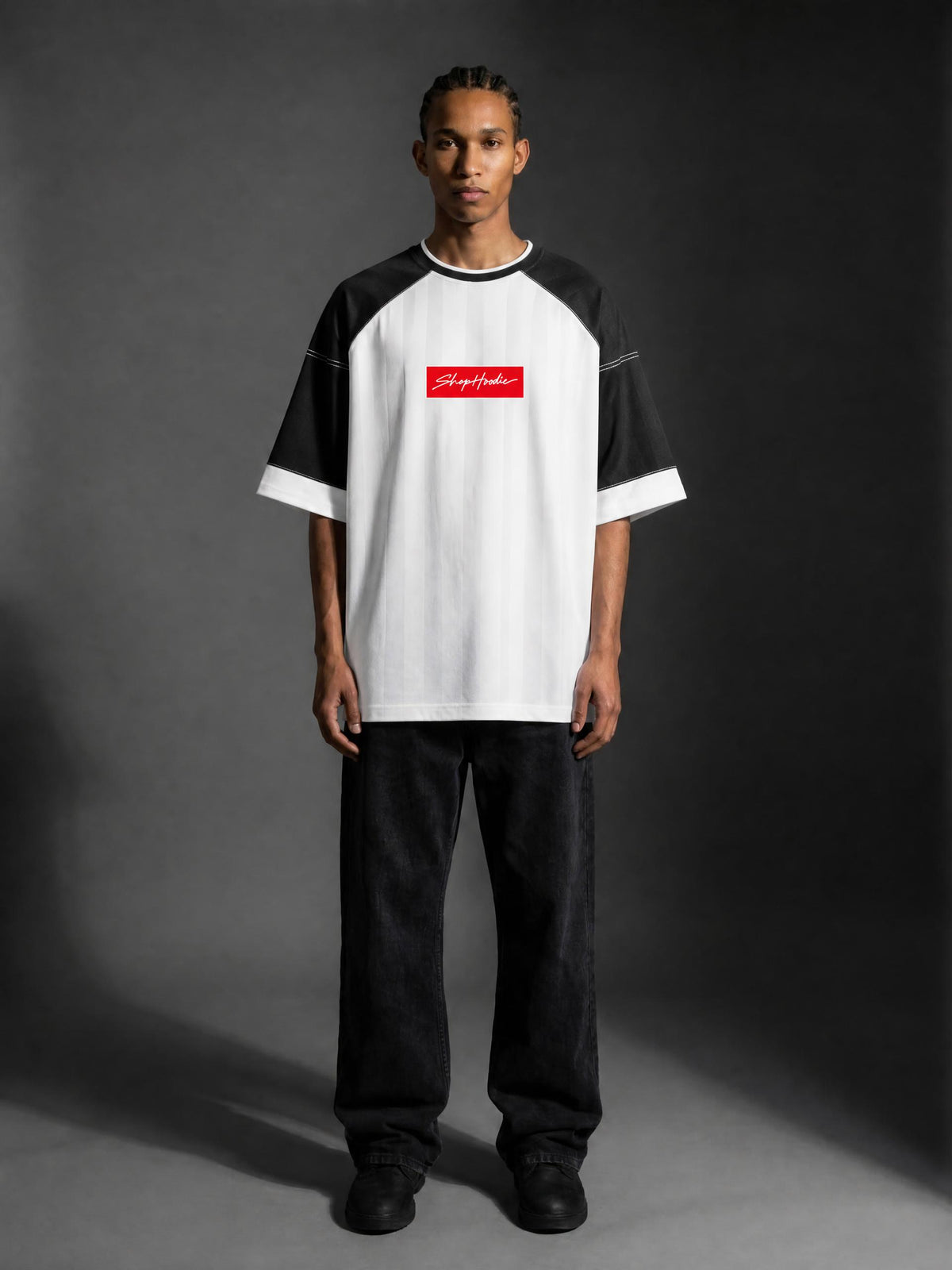 SHOPHOODIE® BOX LOGO Striped Raglan Oversized Jersey – product image 9