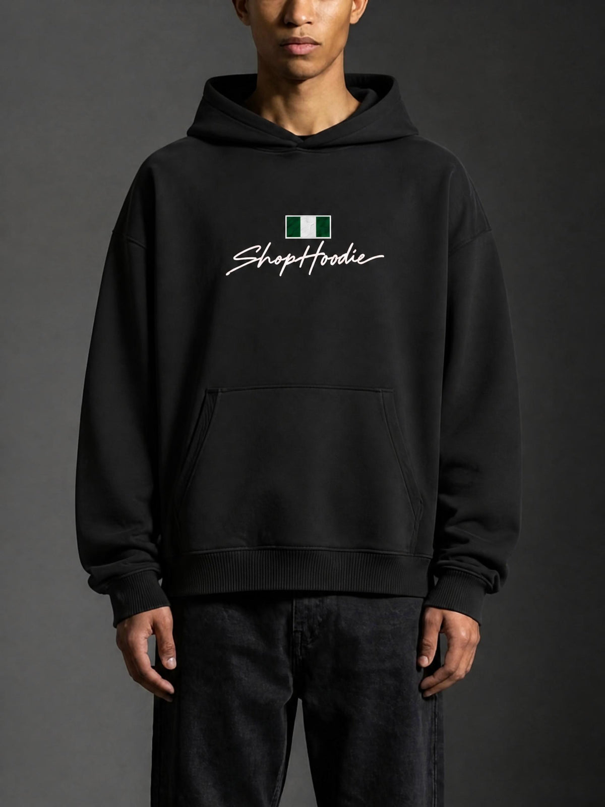 SHOPHOODIE® NIGERIA FLAG Oversized Boxy Fleece Hoodie — 345 GSM — view 23
