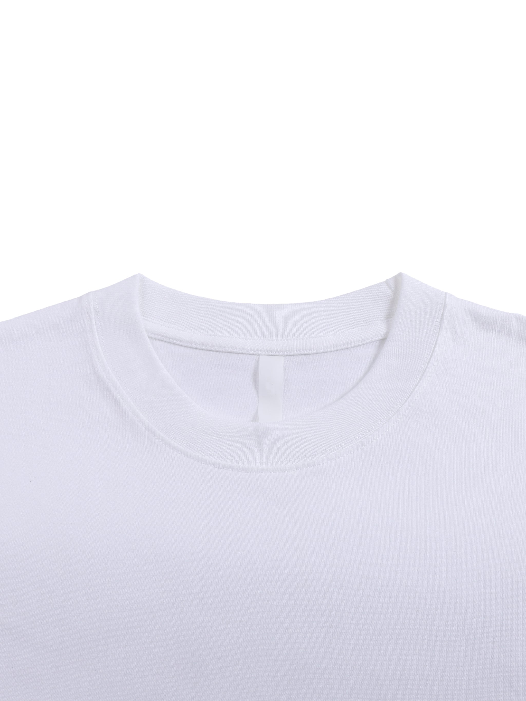 Close-up of a white t-shirt collar on a white background