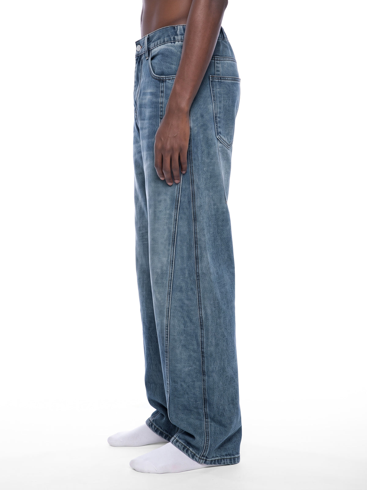 SHOPHOODIE® AVANT ELITE vintage wash barrel-leg denim jeans — 410 GSM heavyweight denim — product view 3