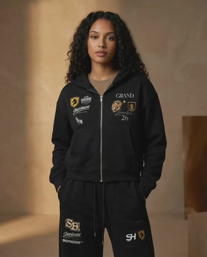 Fleece Zip-Up Boxy Hoodie & Essential Straight-Leg Sweatpants Complete Set by ShopHoodie®